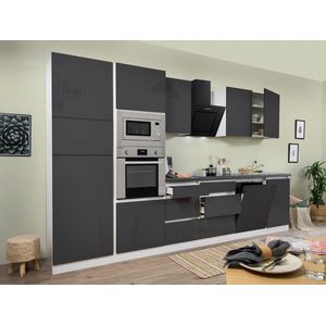 Goedkope keuken 345  cm - complete keuken met apparatuur Lorena  - Wit/Grijs - soft close - inductie kookplaat - vaatwasser - afzuigkap - oven - magnetron  - spoelbak
