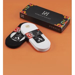 Purple-Daisy Invisible sneaker - Footies Multipack Kousenvoetje - Unisex - 6 Paar (pd2002) -SALE- Maat 35-39 - ZWART / WIT