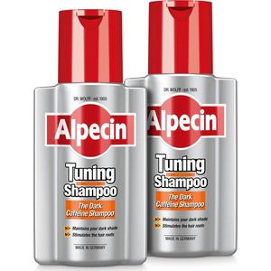 Alpecin Tuning Shampoo 2x 200ml | Behoudt Natuurlijke Haarkleur en Ondersteunt Haargroei | Donkere Cafeïne Shampoo om Grijze Haren