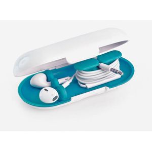 Earbud Case - Opberger voor oordopjes - Hoogglans Wit - Blauw - 3.5 x 10.8 x 18.4 cm