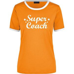 Super coach oranje/wit ringer t-shirt - dames - Einde seizoen/ verjaardag cadeau shirt M