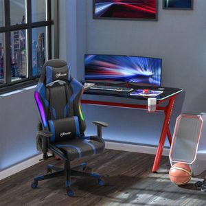Zaza Home Bureaustoel LED Gaming-stoel met armleuning, hoge rugleuning en kussen Ergonomische roterende stoel Leuning 70 x 57,5 ​​x 126-136 cm