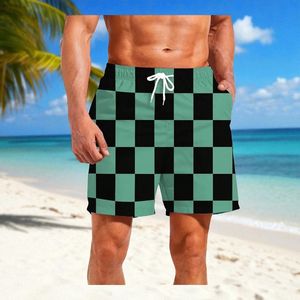 Zwembroek short geblokt groen zwart XXL