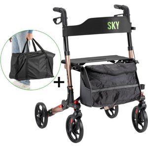 Sky - Lichtgewicht rollator met transporttas - Champagne - Dubbel opvouwbaar - Met stokhouder, tas en rugband