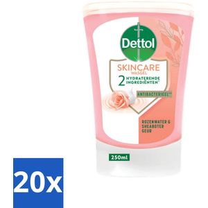 20 x Dettol - Wasgel Navulling - Skincare - Rozenwater & Sheaboter - 250 ml - Handen Wassen - Antibacterieel - Hygiëne - Handzeep - Wasgel
