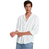 Trendyol - Oversized Fit Zomeroverhemd - Zwart - Met Open Kraag - Linnenlook