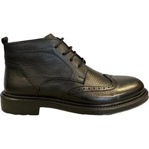 Nette Schoenen- Enkellaars- Herenboots- Veterschoenen- Mannen laarzen 1040- Leather- Zwart- Maat 42