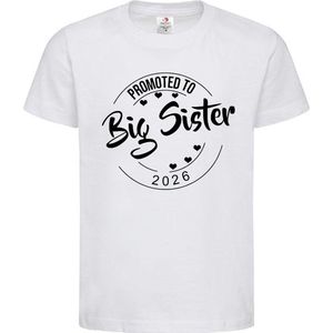 Shirt Aankondiging zwangerschap Promoted to Big Sister 2026 | korte mouw | wit/zwart | maat 110/116 zwangerschap aankondiging bekendmaking Baby big sis sister