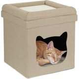 Relaxdays kattenmand poef - opvouwbaar - modern kattenmeubel - kattenhuis - kattenholletje