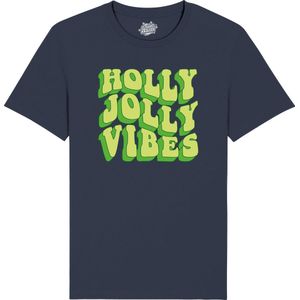 Holly Jolly Vibes - Foute kersttrui kerstcadeau - Dames / Heren / Unisex Hippy Kerst Kleding - Grappige Feestdagen Outfit - Unisex T-Shirt - Navy Blauw - Maat M