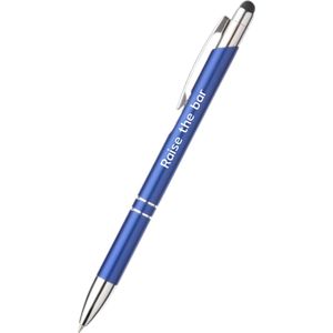 Akyol - raise the bar pen - blauw - gegraveerd - Motivatie pennen - familie - pen met tekst - leuke pennen - grappige pennen - werkpennen - stagiaire cadeau - cadeau - bedankje - afscheidscadeau collega - welkomst cadeau - met soft touch