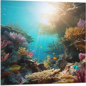 Vlag - Onderwater - Oceaan - Zee - Koraal - Vissen - Kleuren - Zon - 80x80 cm Foto op Polyester Vlag