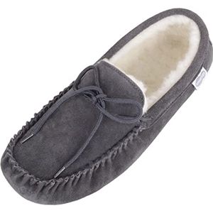 Dames lamswol mocassin slippers met suède zool