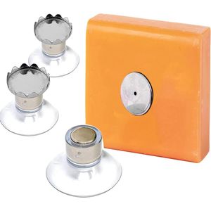 Set of 3 magnetic soap dishes with suction cup - easy to attach without drilling - ideal for bathroom and kitchen