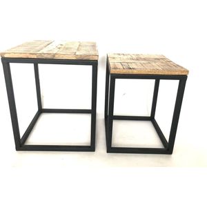 bijzettafel - set van 2 H40  - houten tafel - metaal onderstel