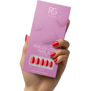 Pink Gellac Press On Nails - 430 Bombshell Red - Round Small Plaknagels - 30 Press On Nagels Met Lijm, 30 Plakstickers, Cleaner Wipe, Nagelvijl, Woodstick en Size Matcher - Snel Aan Te Brengen Plak Nagels Kort - Voor 7-14 Dagen Mooie Nagels