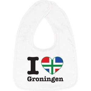 Hospitrix Baby Slabbetje met Tekst I Love Groningen"" | 0-3 maanden | Wit | Cadeau voor Zwangerschap | Provincies Nederland | Groningen