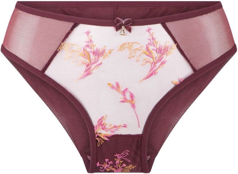 LingaDore - Slip - Bordeaux - Transparant met Bloemen Borduurwerk