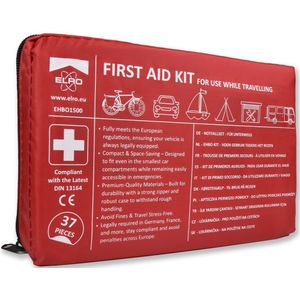 ELRO EHBO1500 EHBO Kit Auto & Thuis 37-delig – Inclusief Veiligheidsvest – Voldoet aan DIN13164 en Europese regelgeving - Verplicht in o.a. Duitsland en Frankrijk