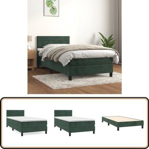 vidaXL Boxspring Fluweel Donkergroen 100x200 cm Boxspringbed - Donkere Kleuren - Velvet Bed - Tweepersoonsbed - Pocketveer Matras