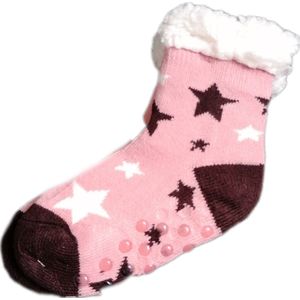 Wintersokken - Huissokken - kinderen - Warme wintersokken - Anti-slip - Kleur roze - Sterren patroon - Maat 28 t/m 31 - Kerst - Cadeau