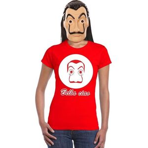 Rood Salvador Dali t-shirt maat M - met La Casa de Papel masker voor dames - kostuum