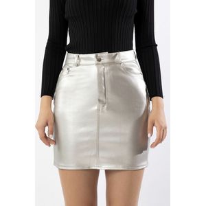 Leerlook rok | zilver | maat L