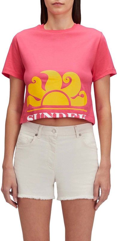 Badpak Sundek Cropped T-Shirt Met Maxi Logoprint - Streetwear - Vrouwen