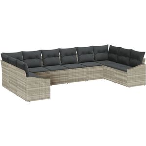 vidaXL - 10-delig - Tuin - Sofa - Set - met - Kussens - Licht - Grijs - Poly - Rattan