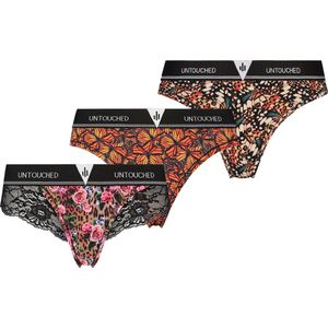 Untouched - Thongs Strings dames - Lingerie dames - Ondergoed dames - 3pack ondergoed - Opvallende Fotoprint - Maat: S