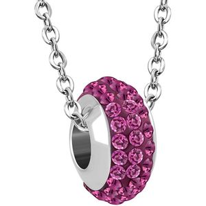 Amanto Ketting Cuma Fuchsia - 316L Staal - Shamballa - 10x6mm - 45cm