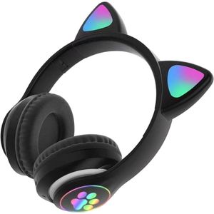 longziming Draadloze Kinder Koptelefoon – Cat Headphones met LED Oortjes – Bluetooth Hoofdtelefoon– Bluetooth 5.0 – Licht Groen – Met Verlichting – Opvouwbare opbergruimte – Zwart
