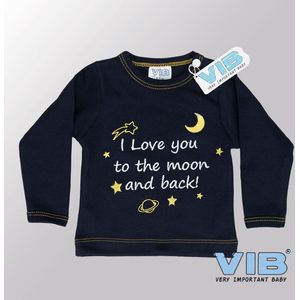 VIB® - Baby T-Shirt I Love You to the Moon and Back (Navy)-(0-3 mnd) - Babykleertjes - Baby cadeau
