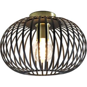 Olucia Lieve - Industriële Plafondlamp - Metaal - Goud;Zwart - Rond - 30 cm
