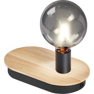 LEDVANCE DECOR Houten tafellamp USB, zwart/hout, E27