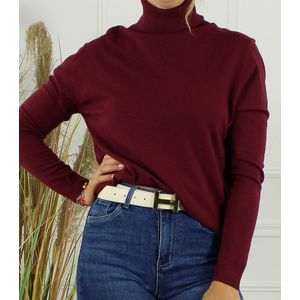 Dames col trui Roba-effen bordeaux rood-fijngebreid-maat L/XL-koltrui-coltrui