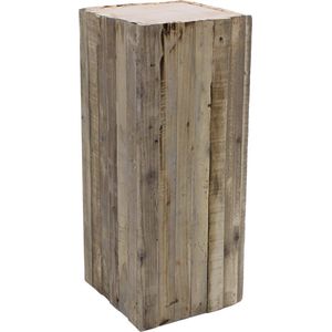Design houten kruk, vierkant, 60 x 23 cm, bloemenkruk, bijzettafel, houten blok, kruk, bloemenstandaard