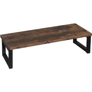 Hout Vintage Monitor Stand Houder - PC Laptop Computer Screen Riser - Desktop Storage Organizer Plank Voor Thuis Of Op Kantoor - 55 x 23 x 14cm - Donkerbruin