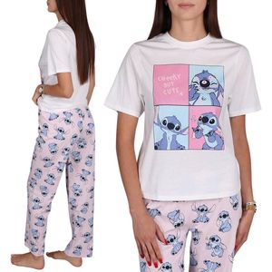 DISNEY Stitch Dames, tweedelig, KATOENEN pyjama met korte mouwen, lange broek 100% KATOEN