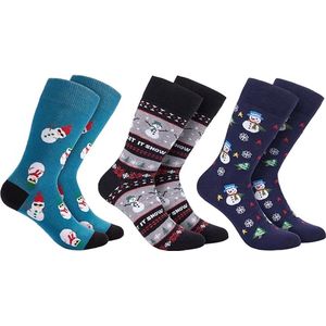 BRUBAKER 3 Paar Kerstsokken - Grappige Sokken Met Kerstmotieven - Katoen - Heren En Dames Cadeau Voor Kerstmis - Unisex Katoenen Sokken- maat 35-40