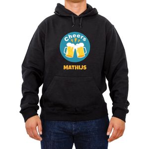 Trui met naam Mathijs|Fotofabriek Trui Cheers |Zwarte trui maat S| Unisex trui met print (S)