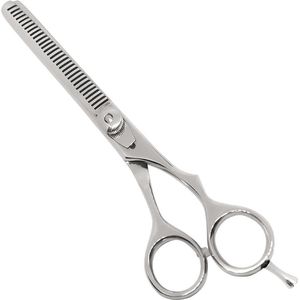 DZ Professionele Kappersschaar – Uitdunschaar – Coupeschaar – Effileerschaar- Offset Design – 2 knipbladen met 31 Tanden - 15 cm. Blauwe Pasringen.