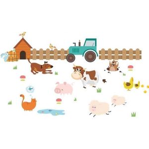 MUURSTICKER - Boer - Boerderij - Dieren - KINDERKAMER - BABYKAMER - JONGEN - MEISJE - TRACTOR TH Commerce - nr 380