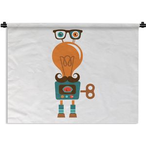 Wandkleed - Wanddoek - Robot - Bril - Gloeilamp - Snor - Kinderen - Jongens - 90x67.5 cm - Wandtapijt