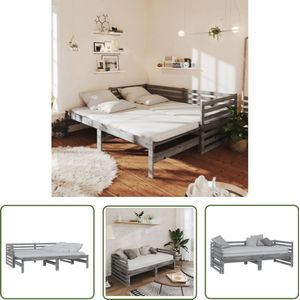 vidaXL Bedbank - Uitschuifbaar - Massief Grenenhout - Grijs Slaapbank - Bedbank - Logeerbed - Grenenhouten Meubels - Grijs Meubilair
