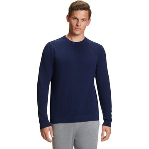 FALKE Basic Crew Neck Cotton Structure elegante klassieker katoen trui heren blauw - maat L