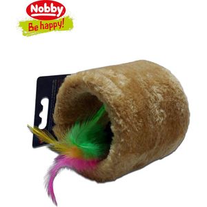 Nobby - Kat - Kattenspeeltjes - Kattenspeelgoed - Speelgoed voor Katten - Pluche Rol met Muis - Beige