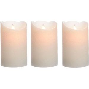 3x LED kaarsen/stompkaarsen creme wit 12 cm flakkerend - Kerst diner tafeldecoratie - Home deco kaarsen