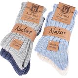 BRUBAKER - Alpaca Sokken - Blauw Grijs Beige - Wintersokken Set voor Dames en Heren