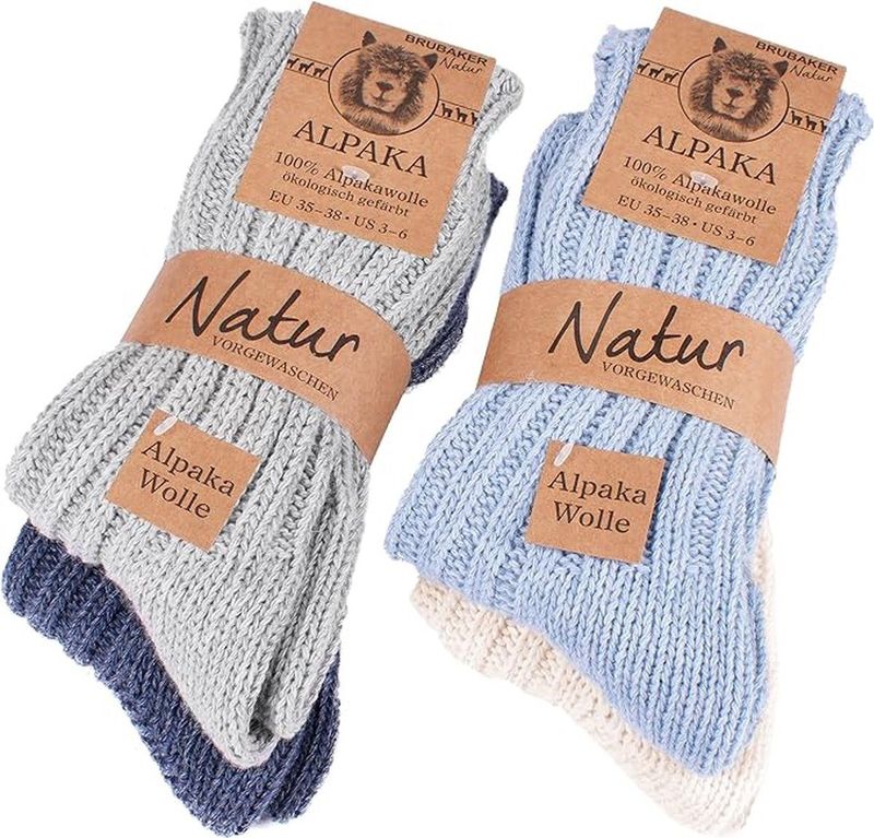 BRUBAKER - Alpaca Sokken - Blauw Grijs Beige - Wintersokken Set voor Dames en Heren